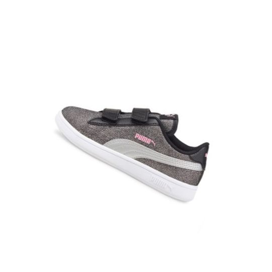 Tenisky Puma Smash v2 Glitz Glam Dievcenske Čierne Strieborne Ruzove | 367378-021